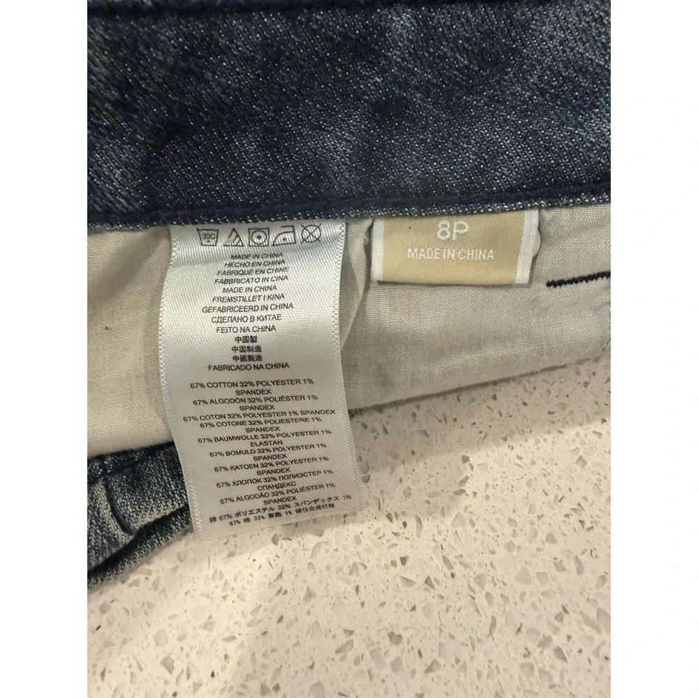 Michael Kors Women's Blue Denim Bootcut Jeans, Size 8P Dark Wash, Mid-Rise, Logo